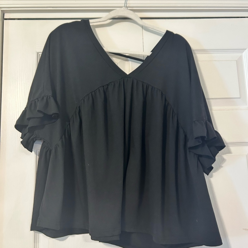 SHEIN Black Boxy Ruffled Blouse